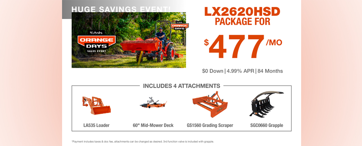 Kubota LX2620hsd Tractor package