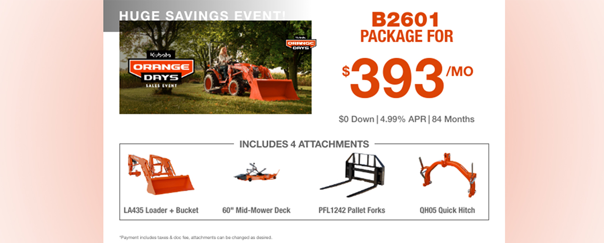 Kubota B2601 Tractor package